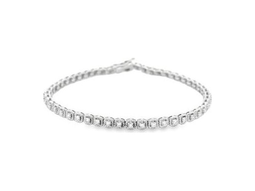 18K White Gold Bracelet with Natural Round Diamonds and Engraved Gold Accents